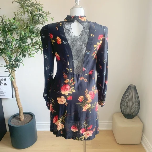 ZARA Floral Ruffle High Neck Mini Dress Size S - Picture 5 of 6